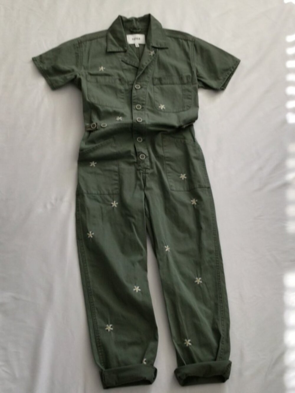 PISTOLA Grover Embroidered Jumpsuit Olive w/Flowers Sz S